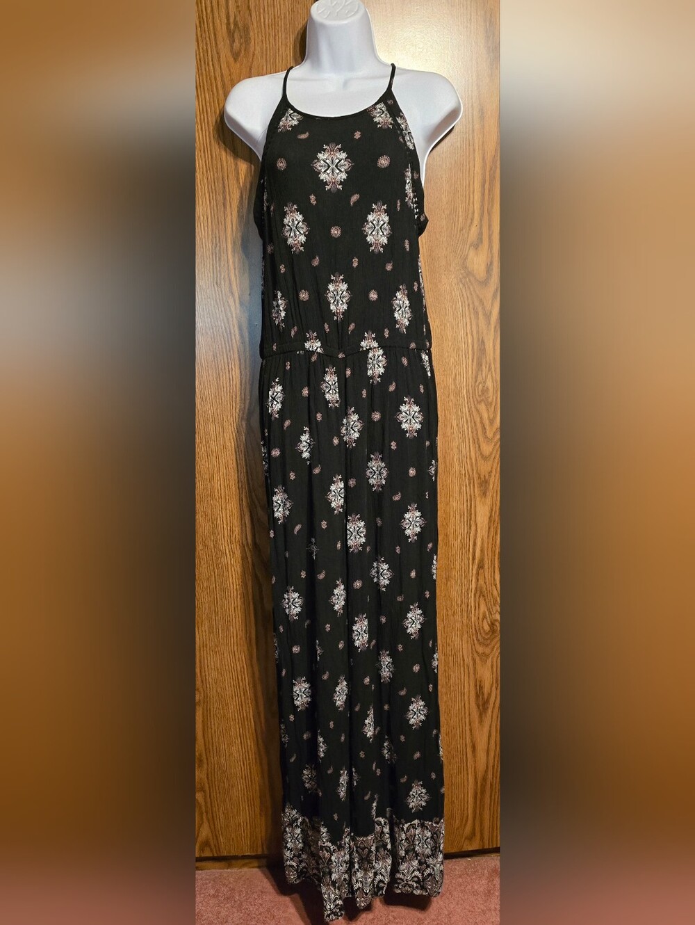 SO Black Wide-Leg Printed Jumpsuit with White and Blush Motifs
